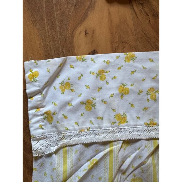 Vintage Fashion Manor Yellow Floral Stripe Percale Flat & Fitted Full Sheets - Picture 8 of 12
